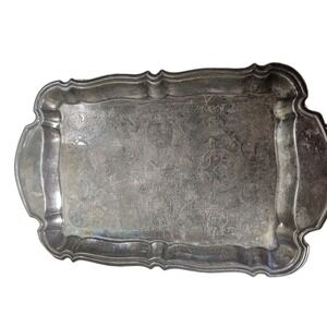 Vintage Oneida Silver Plate Ornate Rectangular Serving Tray Victorian 9"x15"